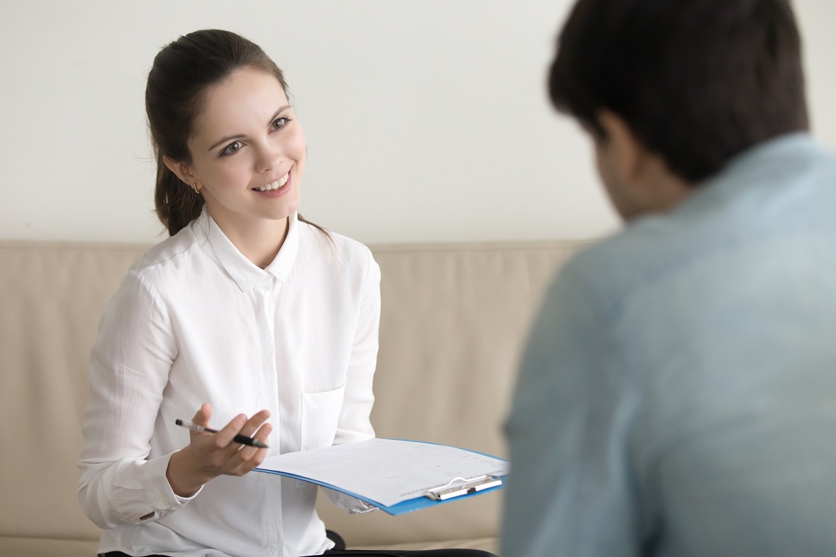 woman talking to customer