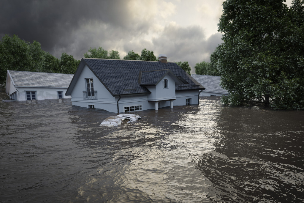 Severe flooding covering homes