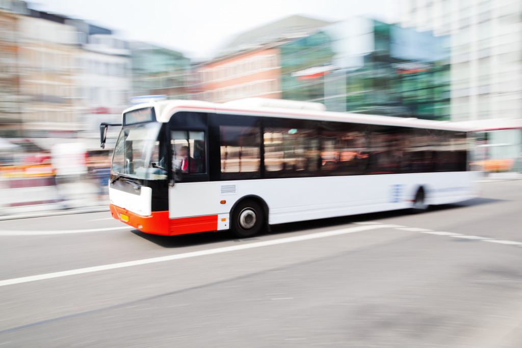 A bus running along a highway