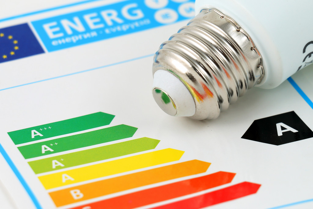 An energy-efficiency report and a light bulb