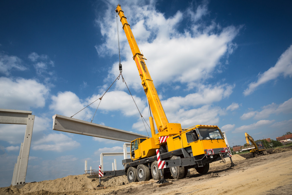 A mobile crane on a construction site