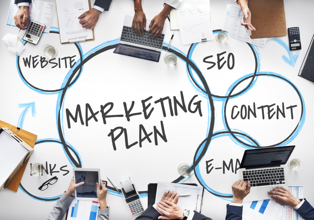 marketing plan concept of business surrounded by employees
