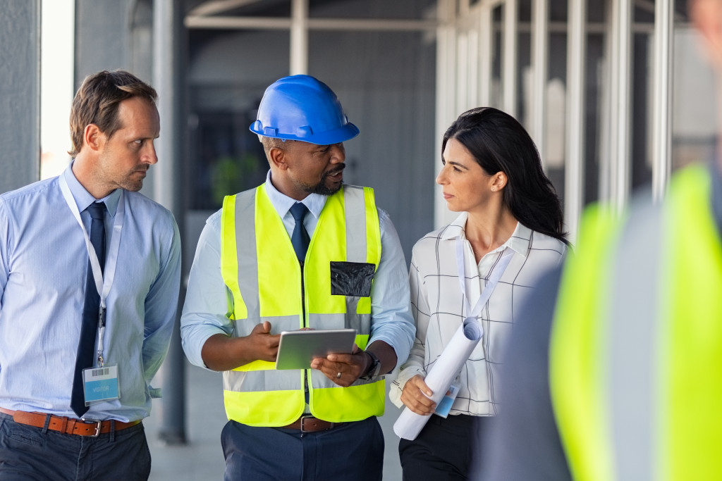 Professionals inspecting a construction site