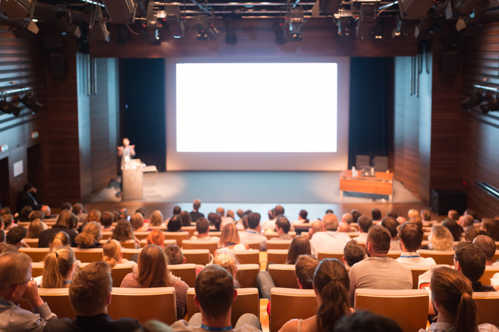 A conference hall with audience